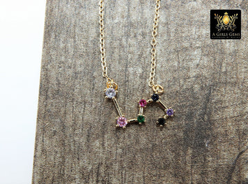 Leo Necklace, Gold Filled Horoscope Zodiac Star Sign Constellation Choker, CZ Pave August Birthday Gift - A Girls Gems